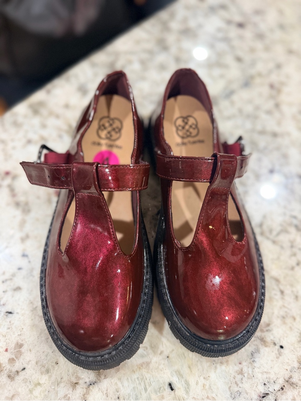 Daisy Fuentes Shiny Burgundy T-Strap Mary Jane Shoes